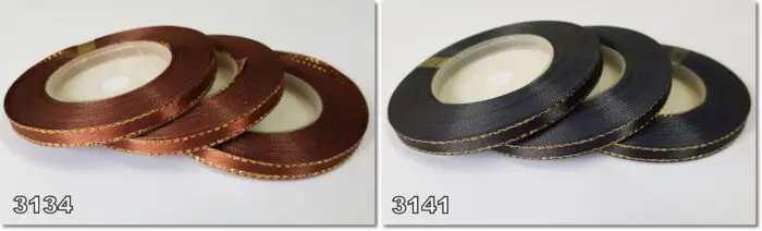 Wstążka SATYNOWA ze ZŁOTYM BRZEGIEM 6mm NA METRY