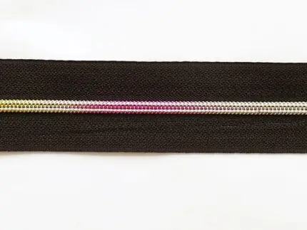 ZAMEK, TAŚMA SUWAKOWA TĘCZOWA CZARNA 3 mm + 2 suwaki