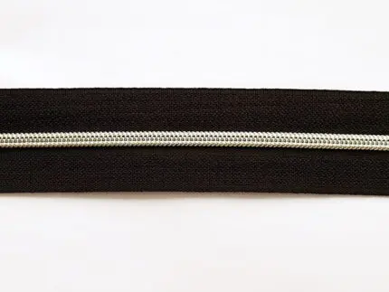 ZAMEK, TAŚMA SUWAKOWA CZARNO SREBRNA 3 mm + 2 suwaki