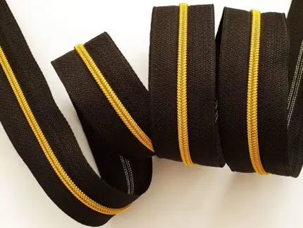 ZAMEK, TAŚMA SUWAKOWA CZARNO ŻÓŁTO-ZŁOTA 3 mm + 2 suwaki