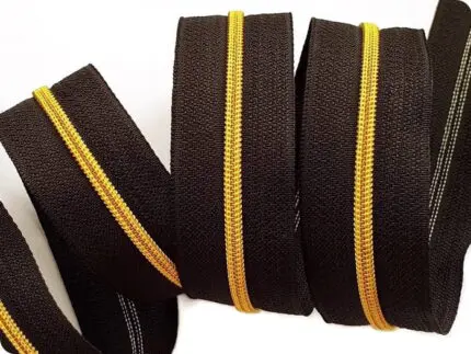 ZAMEK, TAŚMA SUWAKOWA CZARNO ŻÓŁTO-ZŁOTA 3 mm + 2 suwaki