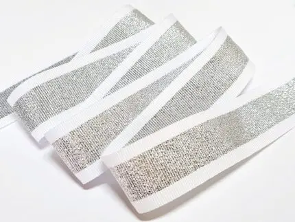 TAŚMA RYPSOWA LAMPASOWA 30 mm - BIAŁO-SREBRNA