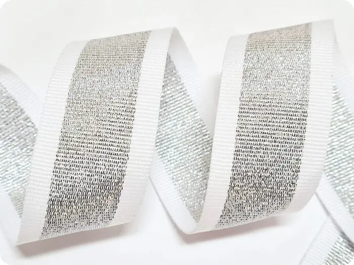 TAŚMA RYPSOWA LAMPASOWA 30 mm - BIAŁO-SREBRNA