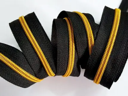 ZAMEK, TAŚMA SUWAKOWA CZARNO ŻÓŁTO-ZŁOTA 5 mm + 1 suwak