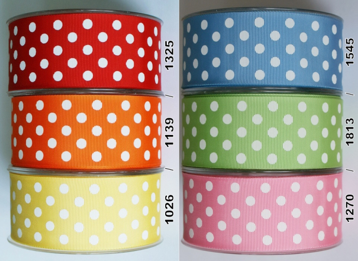 21da49e23f1daf283494f9b594a1ea43 WSTĄŻKA tasiemka RYPSOWA w KROPKI GROSZKI 40mm - obrazek 1