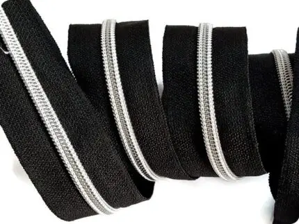 ZAMEK, TAŚMA SUWAKOWA CZARNO SREBRNA 5 mm + 1 suwak