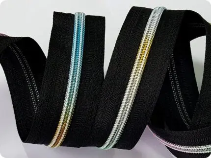 ZAMEK, TAŚMA SUWAKOWA TĘCZOWA CZARNA 5 mm + 1 suwak