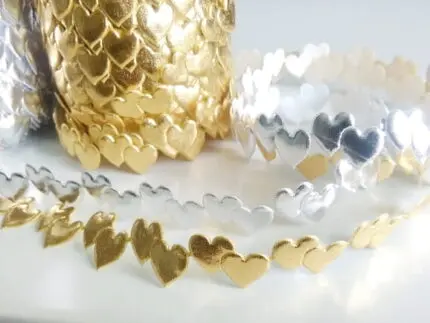APLIKACJE NA TAŚMIE SERDUSZKA PODWÓJNE - SREBRNE I ZŁOTE