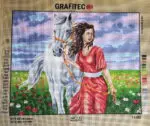 Kanwa z nadrukiem PEJZAŻ - KOBIETA Z KONIEM (11486)