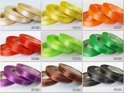 Wstążka SATYNOWA ze ZŁOTYM BRZEGIEM 12mm NA METRY