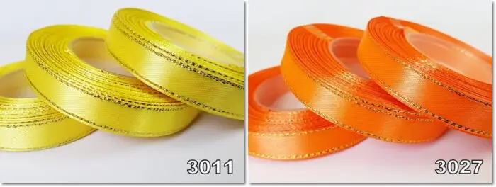 Wstążka SATYNOWA ze ZŁOTYM BRZEGIEM 12mm NA METRY