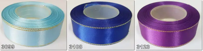 Wstążka SATYNOWA ze ZŁOTYM BRZEGIEM 25mm NA METRY