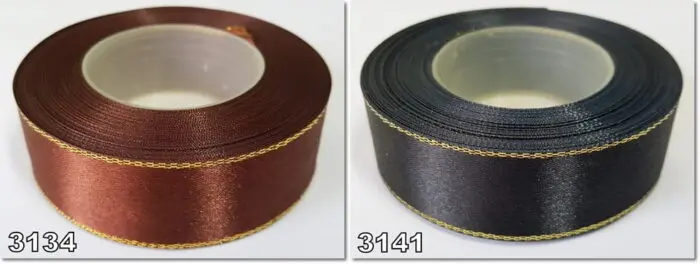 Wstążka SATYNOWA ze ZŁOTYM BRZEGIEM 25mm NA METRY