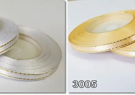 Wstążka SATYNOWA ze ZŁOTYM BRZEGIEM 6mm NA METRY