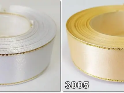 Wstążka SATYNOWA ze ZŁOTYM BRZEGIEM 25mm NA METRY