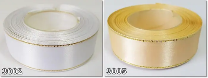 Wstążka SATYNOWA ze ZŁOTYM BRZEGIEM 25mm NA METRY