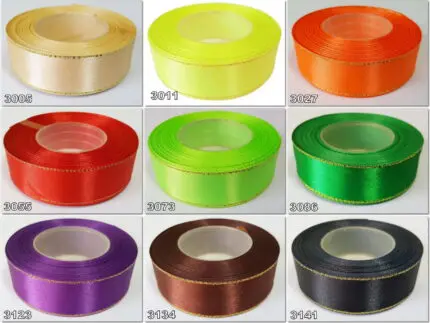 Wstążka SATYNOWA ze ZŁOTYM BRZEGIEM 25mm NA METRY