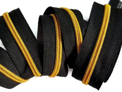ZAMEK, TAŚMA SUWAKOWA CZARNO ŻÓŁTO-ZŁOTA 5 mm + 1 suwak