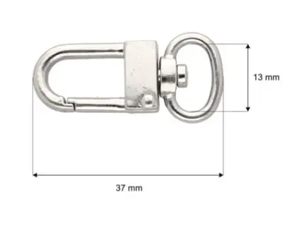 Karabińczyk metalowy 13x37mm SREBRNY