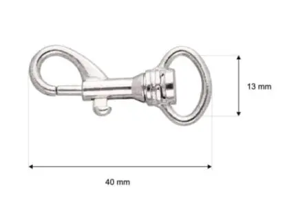 Karabińczyk metalowy 13x40mm SREBRNY