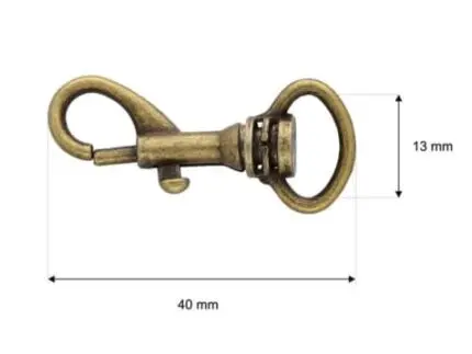 Karabińczyk metalowy 13x40mm STARE ZŁOTO