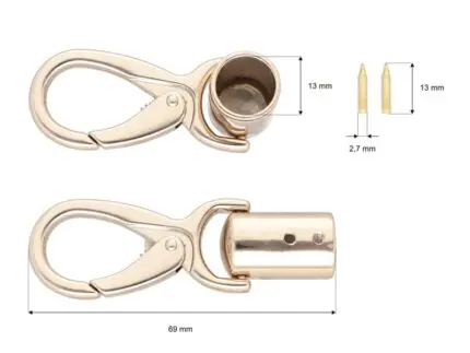 Karabińczyk metalowy 13x69mm JASNE ZŁOTO