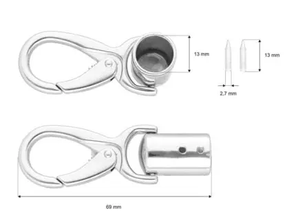 Karabińczyk metalowy 13x69mm SREBRNY