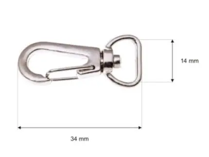 Karabińczyk metalowy 14x34mm SREBRNY