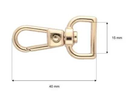 Karabińczyk metalowy 15x40mm ZŁOTY