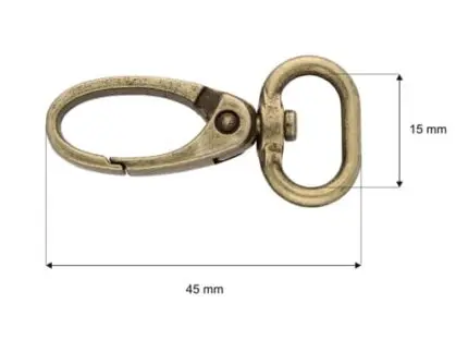 Karabińczyk metalowy 15x45mm STARE ZŁOTO