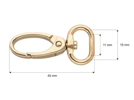 Karabińczyk metalowy 15x45mm ZŁOTY