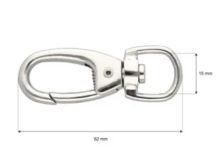 Karabińczyk metalowy 15x62mm SREBRNY
