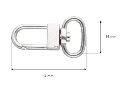 Karabińczyk metalowy 16x37mm SREBRNY