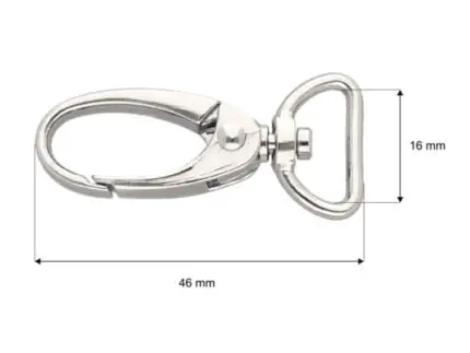 Karabińczyk metalowy 16x46mm SREBRNY