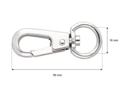 Karabińczyk metalowy 16x56mm SREBRNY