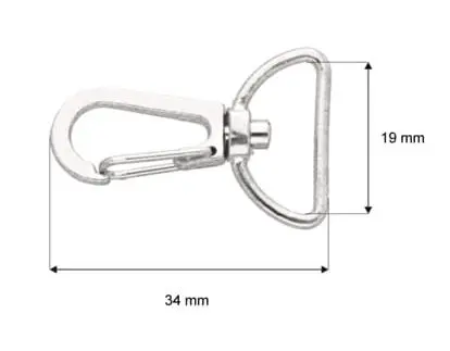 Karabińczyk metalowy 19x34mm SREBRNY