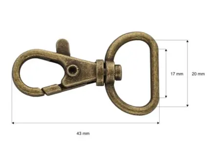 Karabińczyk metalowy 20x43mm rybka STARE ZŁOTO