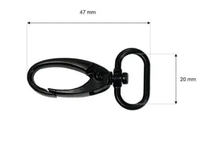Karabińczyk metalowy 20x47mm CZARNY MAT