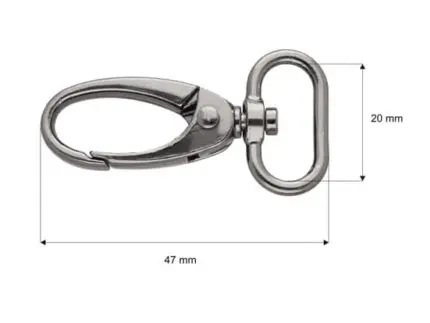 Karabińczyk metalowy 20x47mm CZARNY NIKIEL