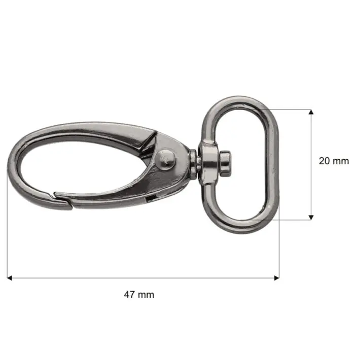 Karabińczyk metalowy 20x47mm CZARNY NIKIEL (4)