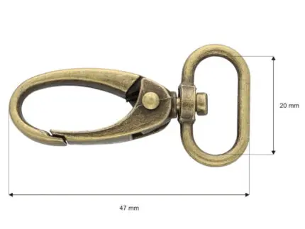Karabińczyk metalowy 20x47mm STARE ZŁOTO (3)