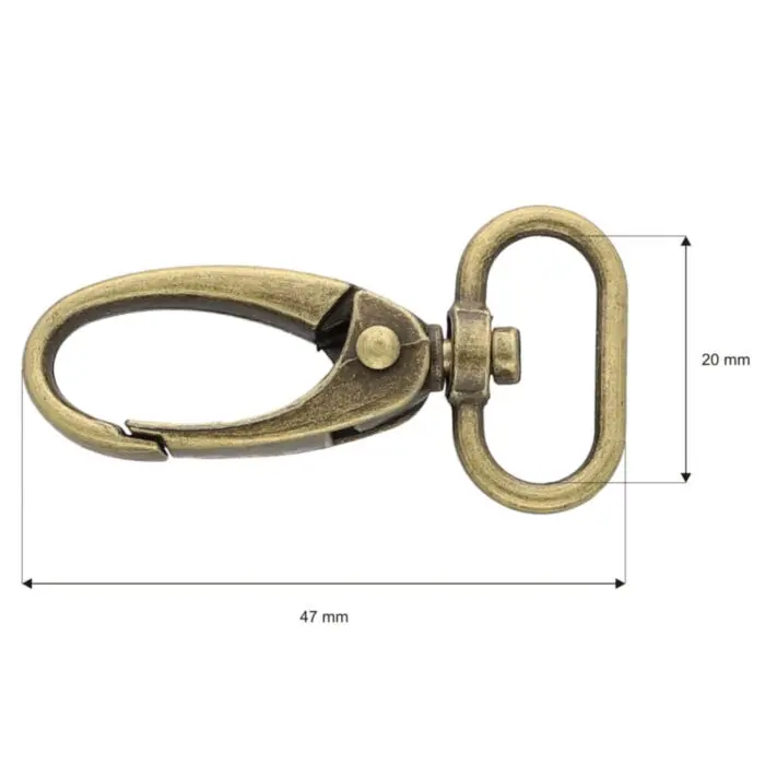 Karabińczyk metalowy 20x47mm STARE ZŁOTO (3)