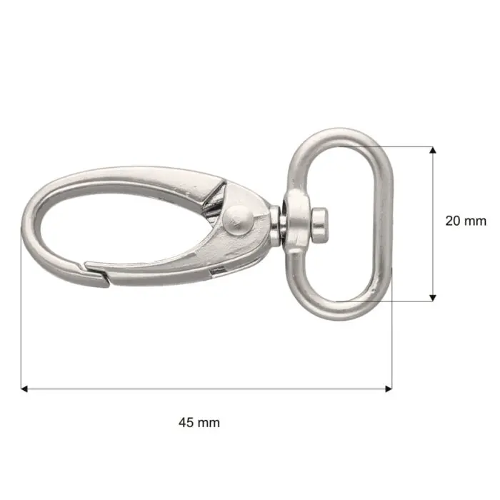 Karabińczyk metalowy 20x48mm SREBRNY MAT(2)