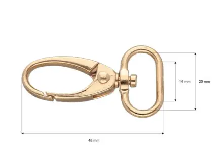 Karabińczyk metalowy 20x48mm ZŁOTY