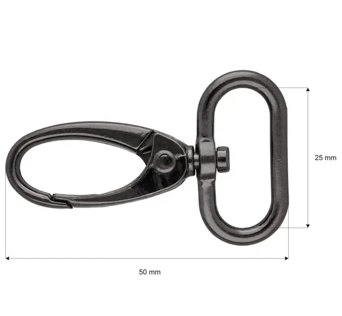 Karabińczyk metalowy 25x50mm CZARNY NIKIEL (4)