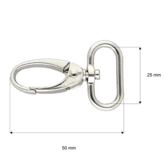 Karabińczyk metalowy 25x50mm SREBRNY (1)