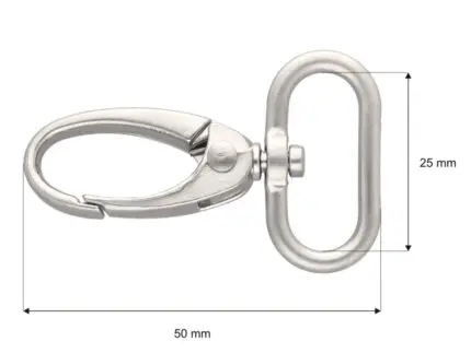 Karabińczyk metalowy 25x50mm SREBRNY MAT(2)