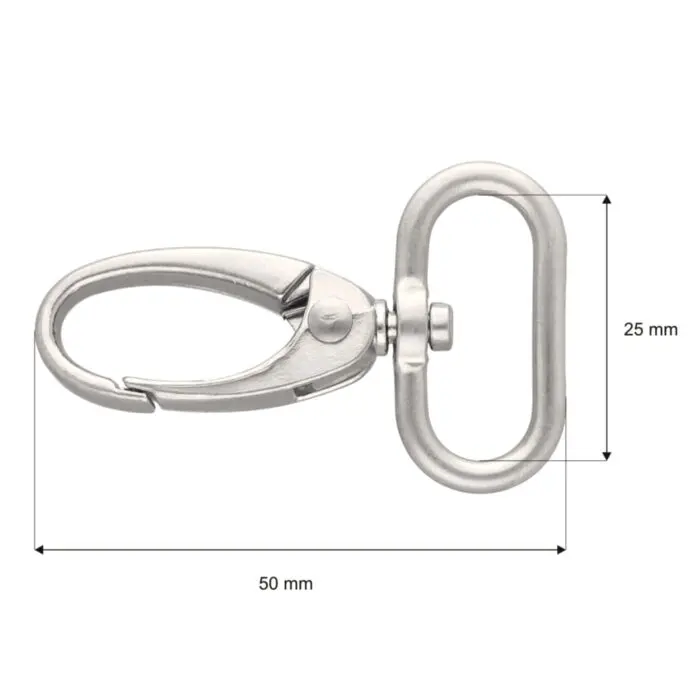 Karabińczyk metalowy 25x50mm SREBRNY MAT(2)