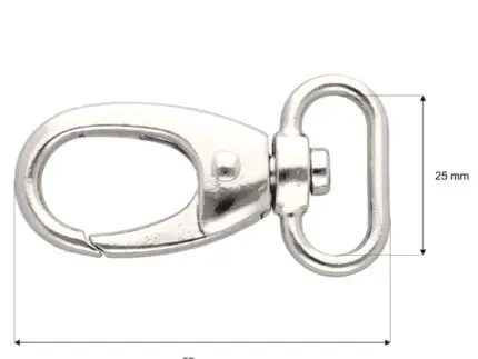 Karabińczyk metalowy 25x59mm SREBRNY (15)