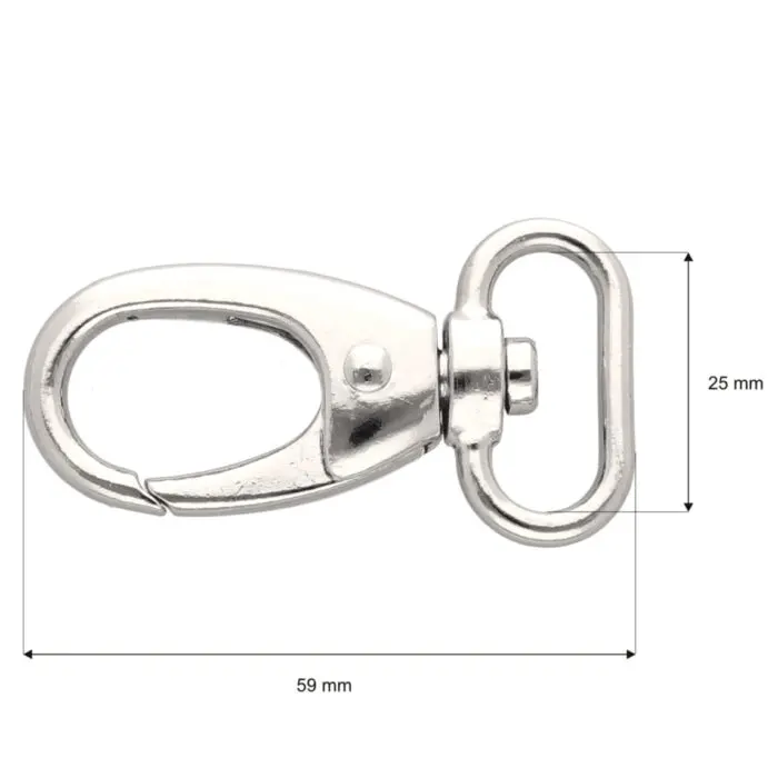 Karabińczyk metalowy 25x59mm SREBRNY (15)